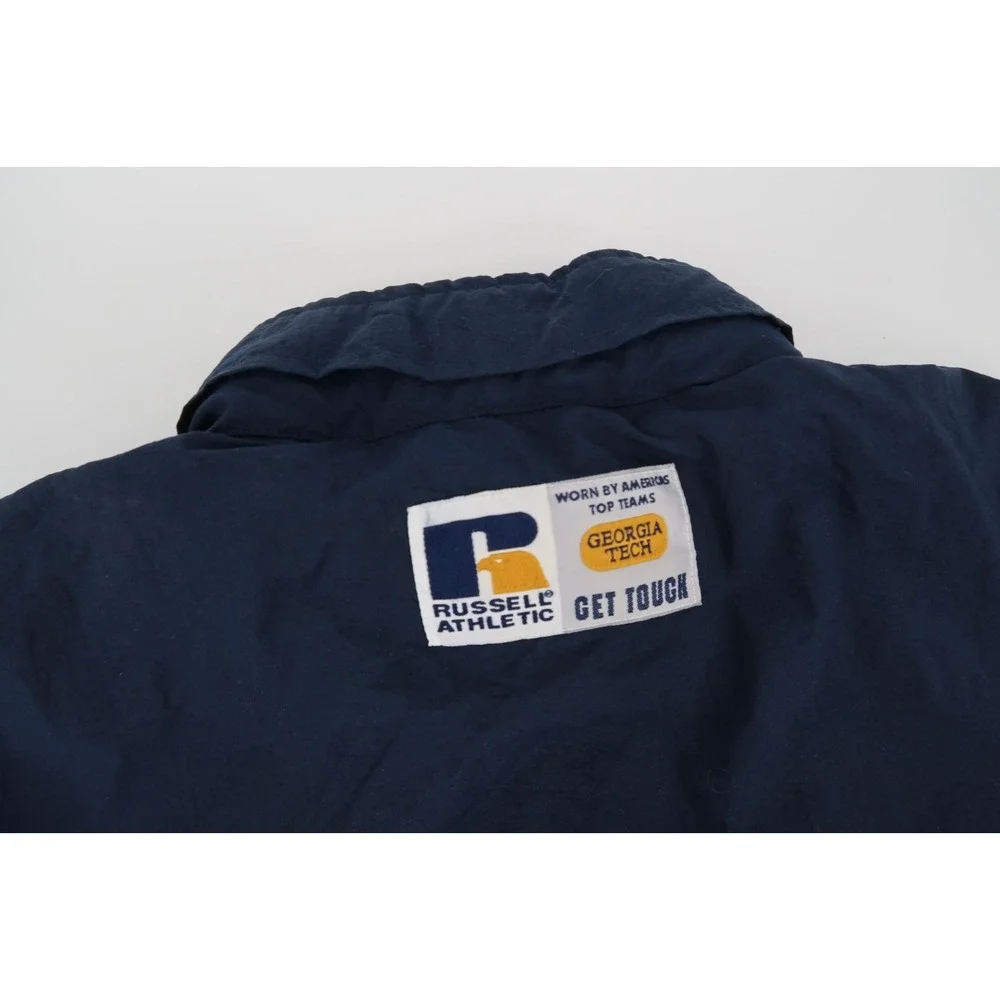 Vintage 90s Georgia Tech‎ Mens Large 1/2 Zip Jacket Hood Russell Athletic Navy